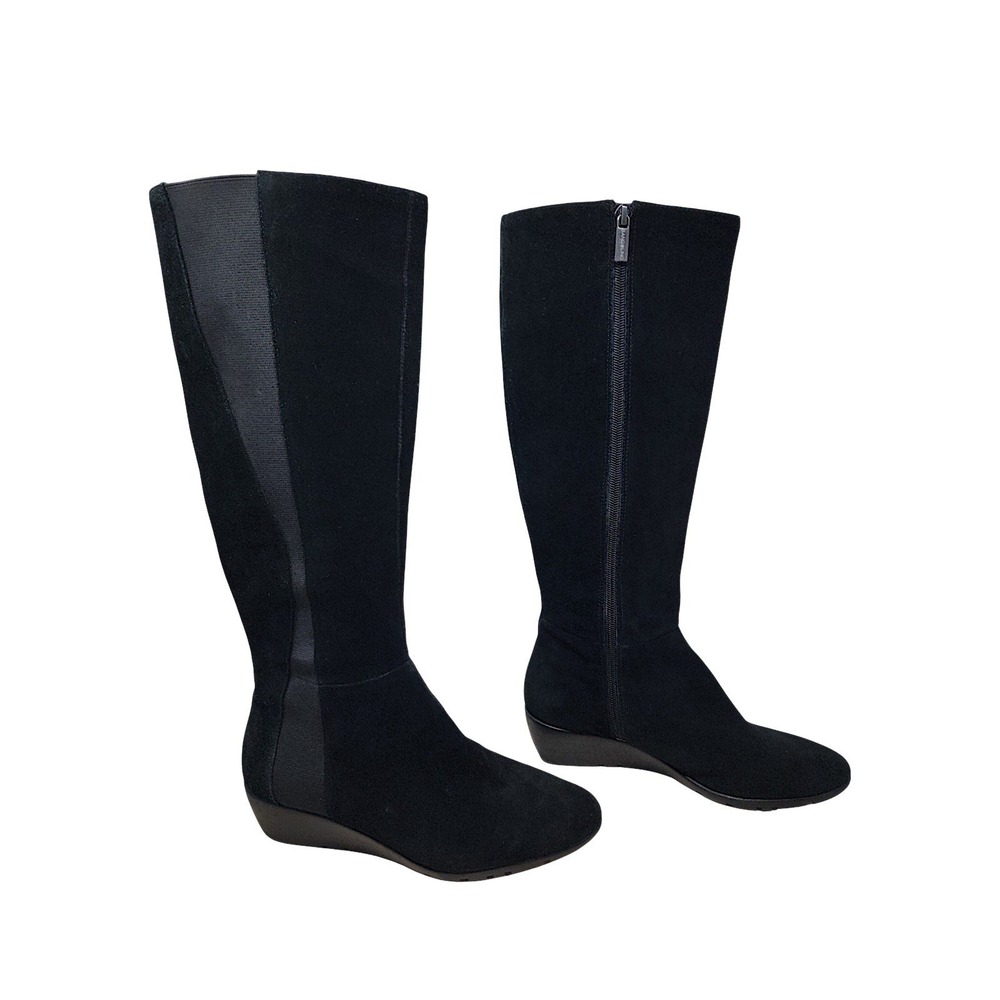 Bandolino Tall Boots 6.5M Wom Aamori Black Wedge Knee High Side Zip Stretch Goth